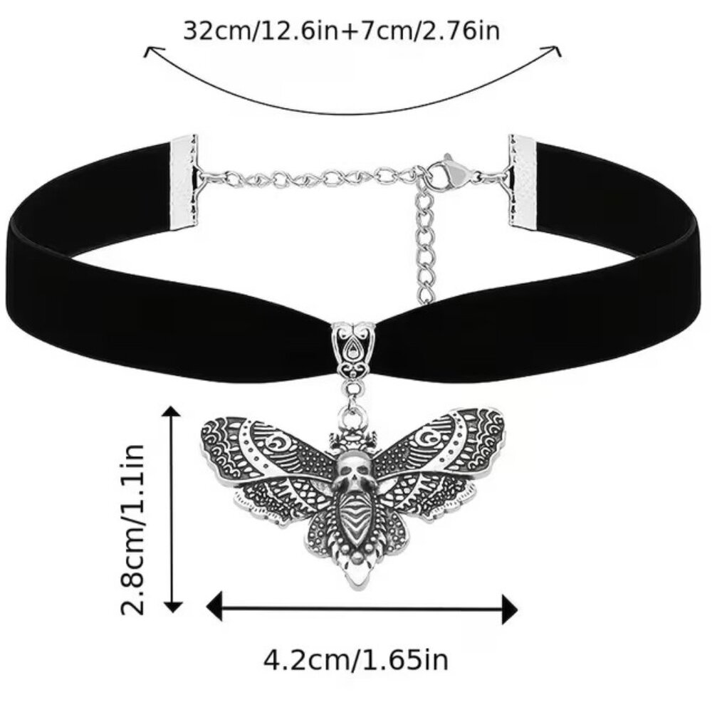 Butterfly Skull Moth Choker Necklace Goth Punk Z184